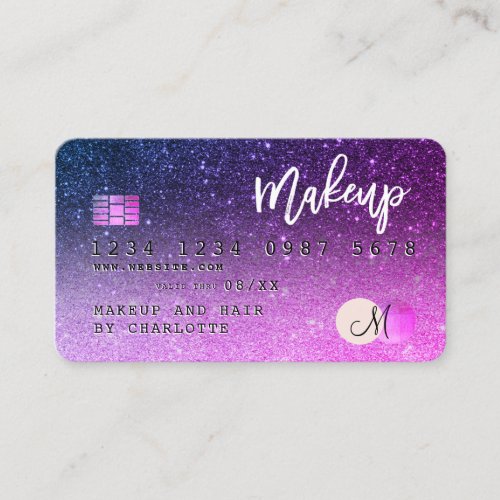Credit card purple pink glitter hair monogram