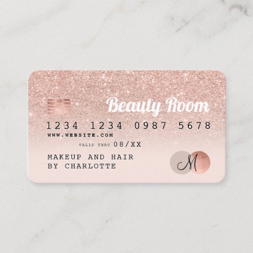 Credit card rose gold glitter blush pink beauty