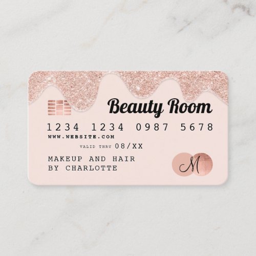 Credit card rose gold glitter drips chic beauty