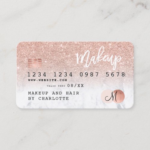 Credit card rose gold glitter marble chic monogram