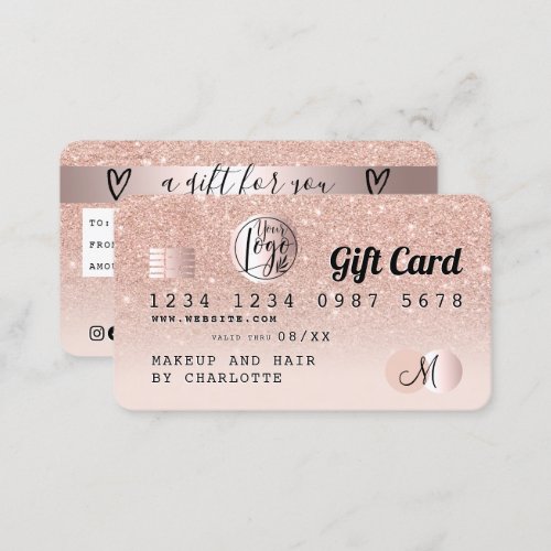 Credit card rose gold glitter ombre gift card