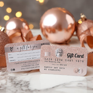 Credit card rose gold glitter ombre gift card