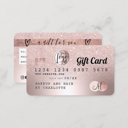 Credit card rose gold metallic glitter gift card