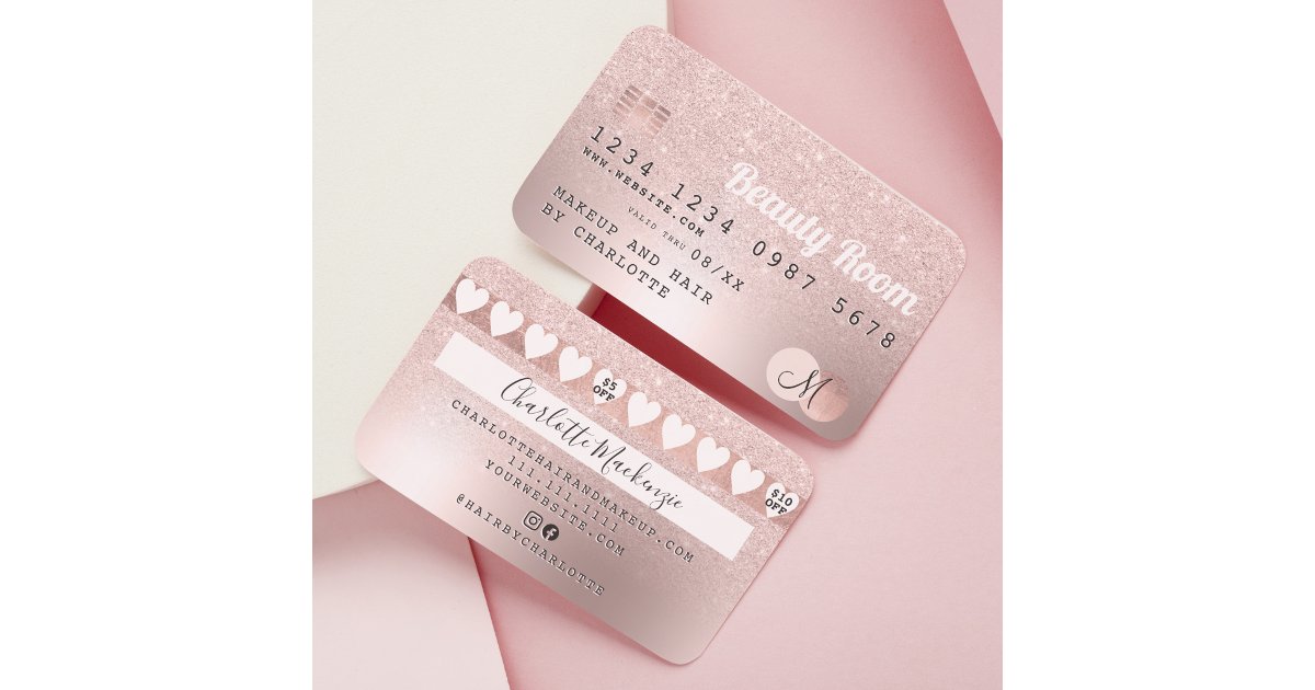 Credit card rose gold metallic glitter loyalty | Zazzle