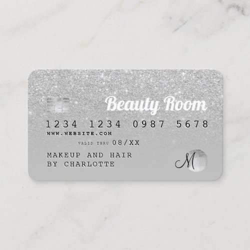 Credit card silver glitter beauty gray monogram