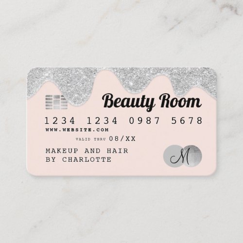 Credit card silver glitter drips chic beauty