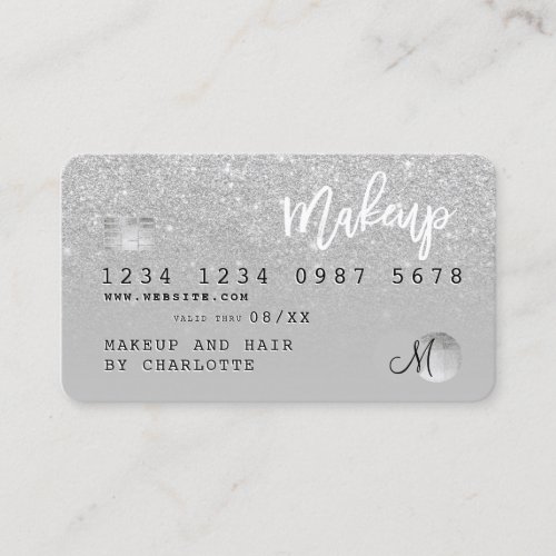 Credit card silver glitter gray monogram