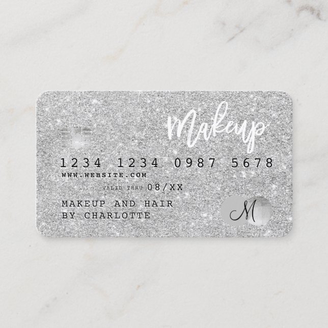 Credit card silver glitter makeup hair monogram (Front)