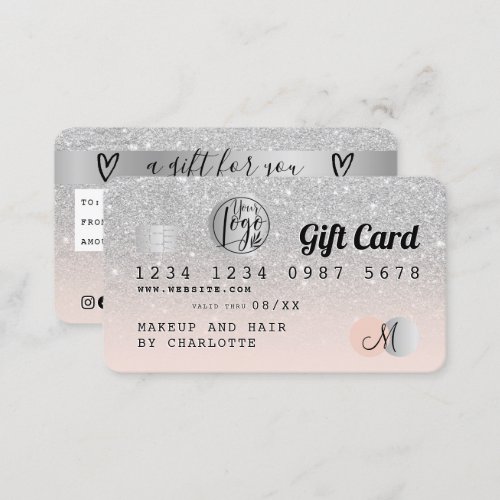 Credit card silver glitter ombre gray gift card