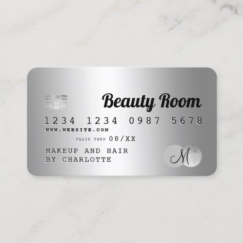 Credit card silver metallic beauty hair monogram