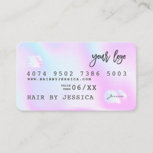 Credit card style holographic unicorn rainbow pink