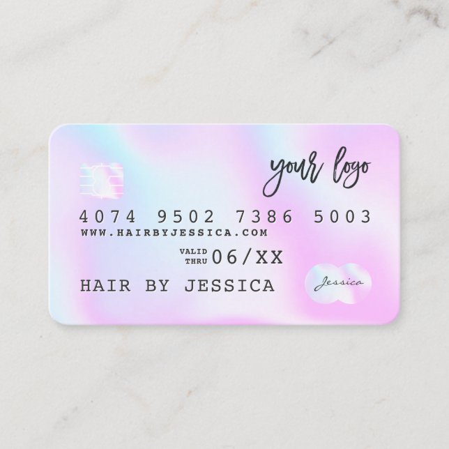 Credit card style holographic unicorn rainbow pink (Front)