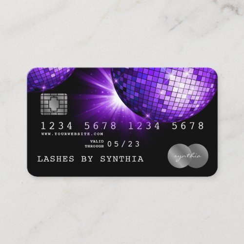 Credit Card Style Purple Violet Disco Ball  70s