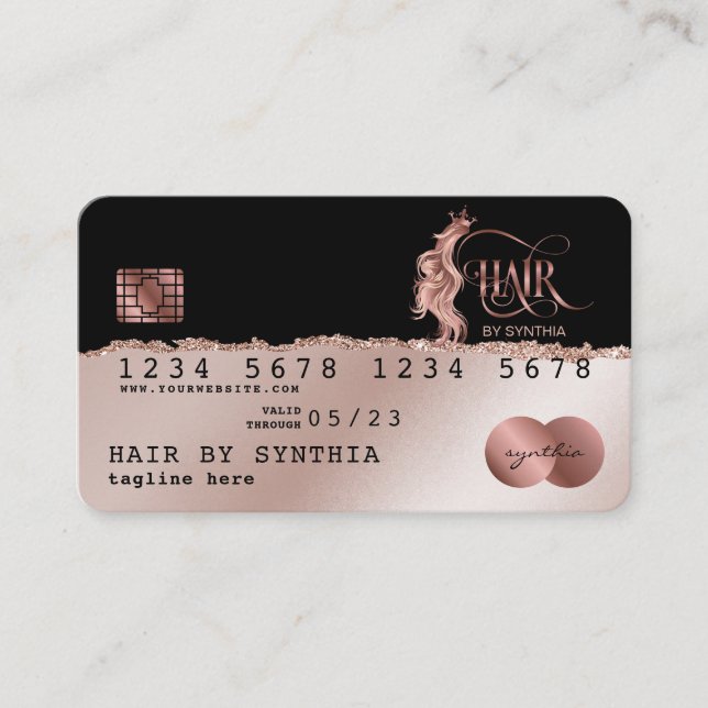 Credit Card Style RoseGold Hair Stylist Torn paper (Front)