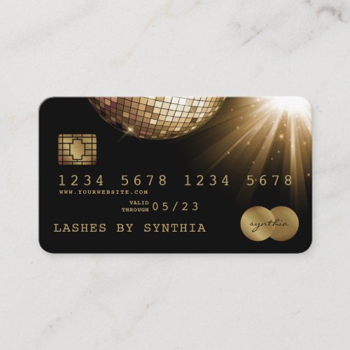 Credit Card Styled Black  Gold Disco Ball
