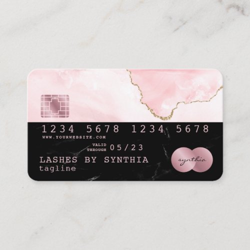 Credit Card Styled Black Marble blush pink agate