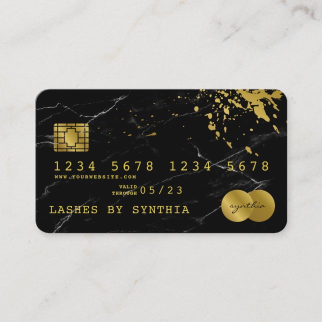 Credit Card Styled Black Marble  Gold (Front)
