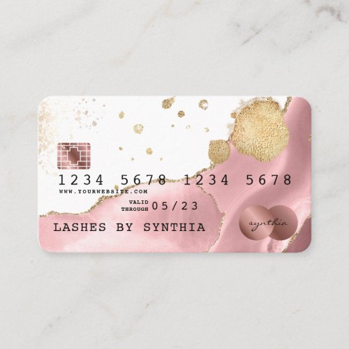 Credit Card Styled Blush Pink Agate Rose Gold