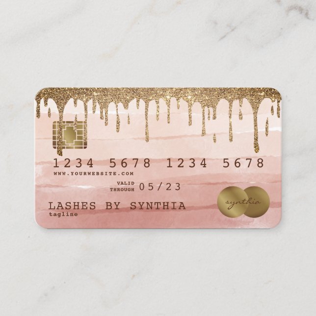 Credit Card Styled Dripping Gold dusty rose (Front)