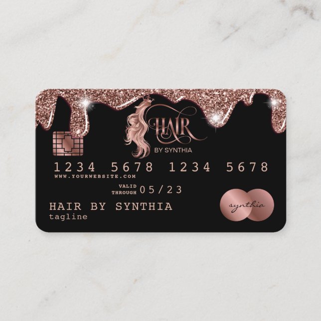 Credit Card Styled dripping Rose Gold Hair Stylist (Front)