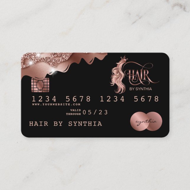 Credit Card Styled dripping Rose Gold Hair Stylist (Front)