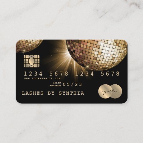 Credit Card Styled Gold Disco Ball Glittering 70s