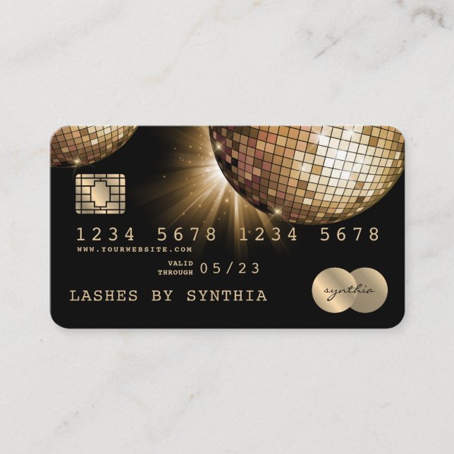 Credit Card Styled Gold Disco Ball GQR Code (Front)