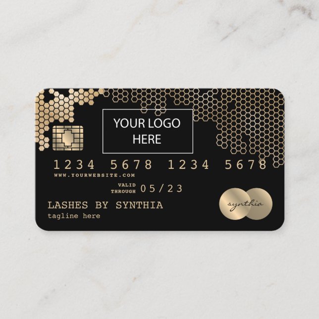 Credit Card Styled gold honeycomb feminine logo (Front)