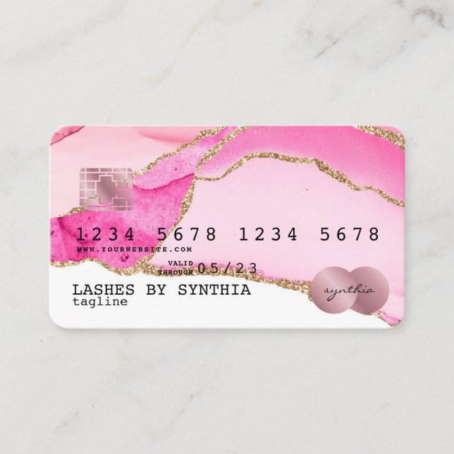 Credit Card Styled Pink Agate Gold Makeup (Front)
