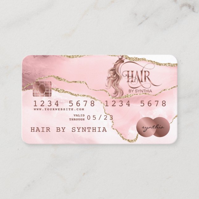 Credit Card Styled Rose Gold Agate Hair Stylist (Front)