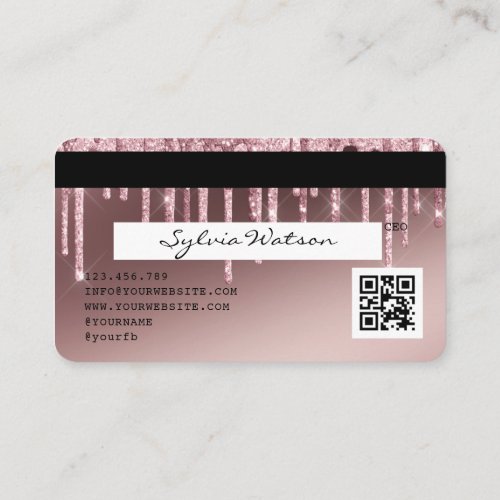 Credit Card Styled Rose Gold Dripping Gold QR code