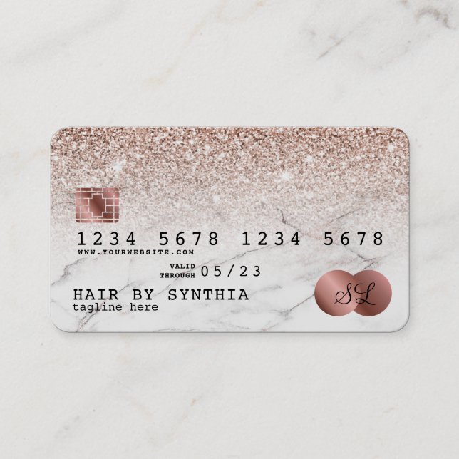 Credit Card Styled Rose Gold Glitter (Front)