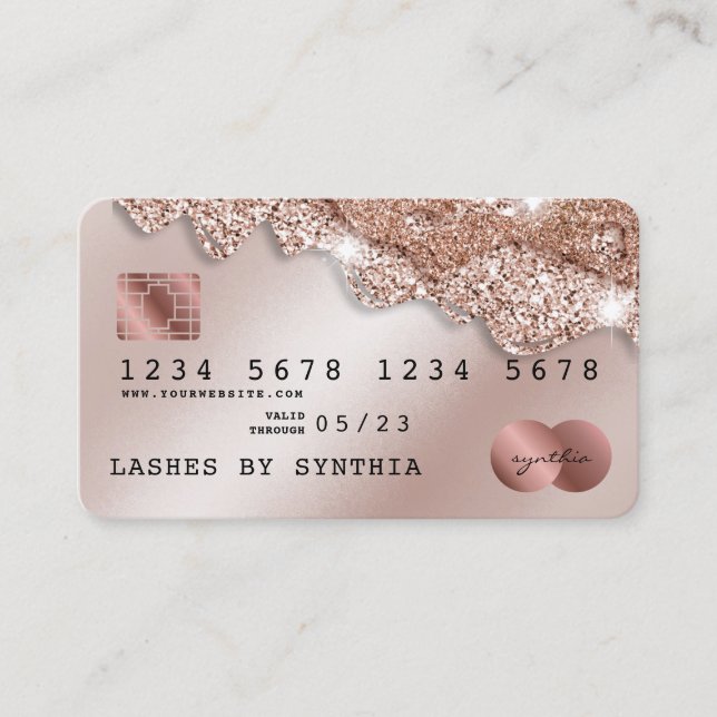 Credit Card Styled Rose Gold Glitter Drips (Front)
