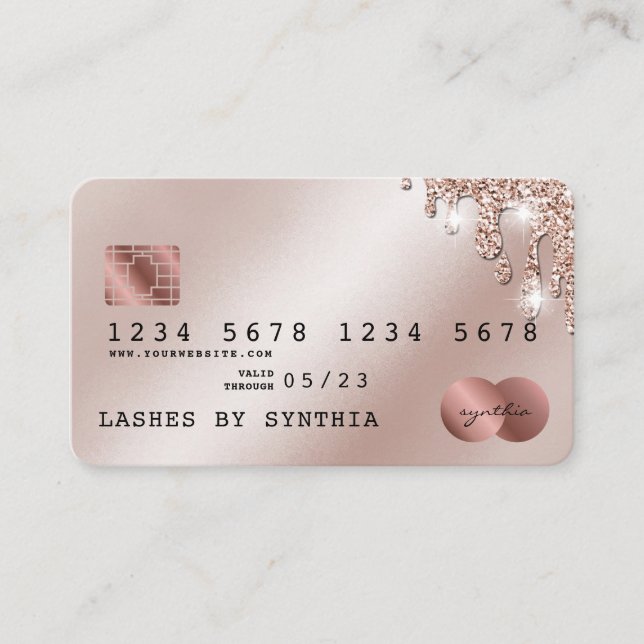 Credit Card Styled Rose Gold Glitter Drips (Front)
