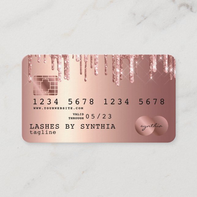 Credit Card Styled Rose Gold Glitter Drips (Front)
