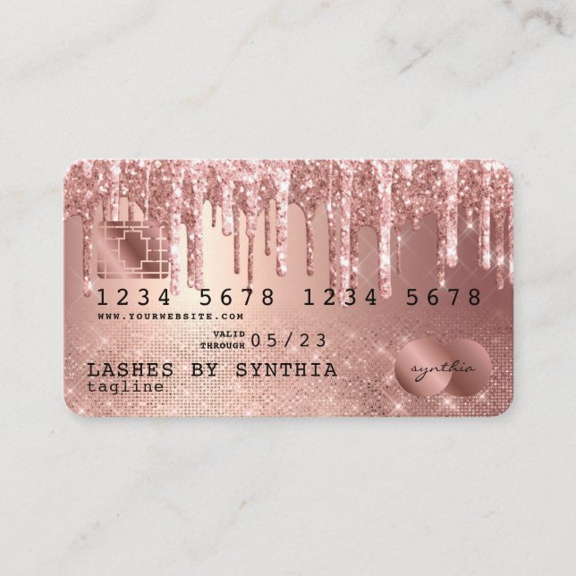 Credit Card Styled Rose Gold Glitter Drips (Front)