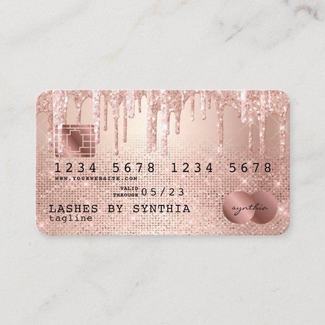 Credit Card Styled Rose Gold Glitter Drips (Front)