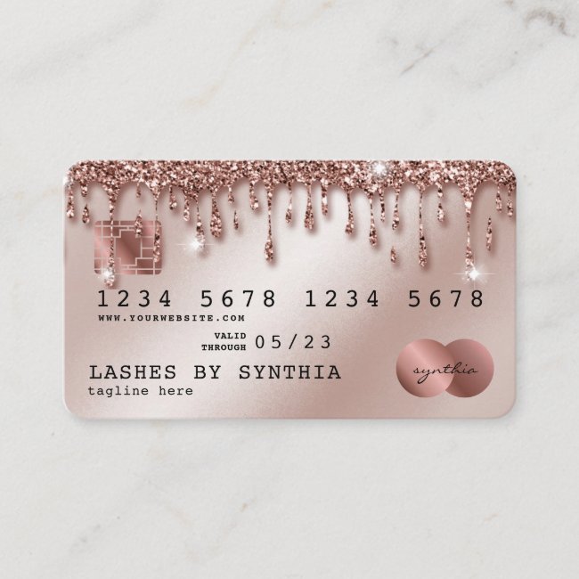 Credit Card Styled Rose Gold Glitter Drips