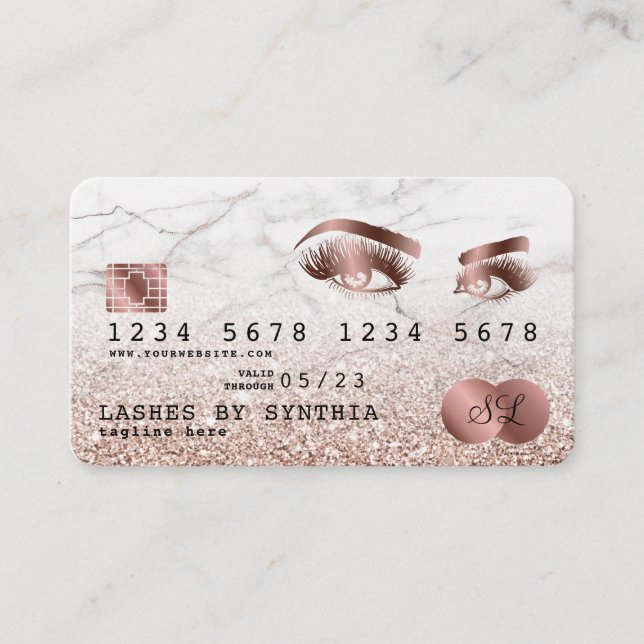 Credit Card Styled Rose Gold Long Lashes Marble (Front)