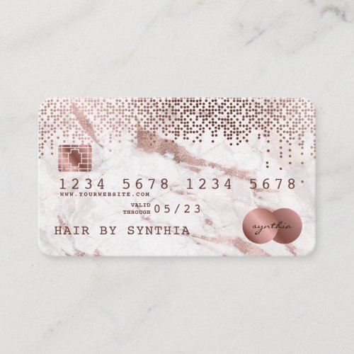 Credit Card Styled Rose Gold Marble and Confetti