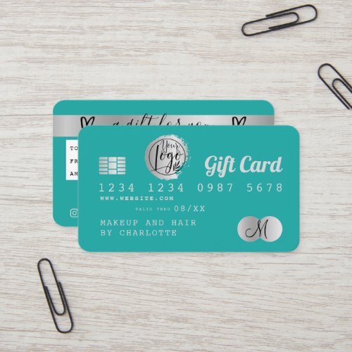 Credit card turquoise silver foil gift 