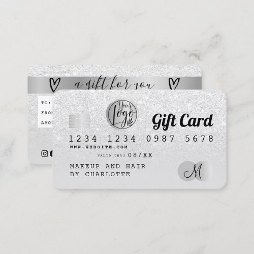 Credit card white glitter ombre silver gift card