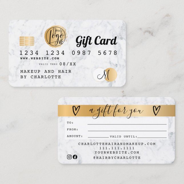 Credit card white marble gold gift card (Front/Back)