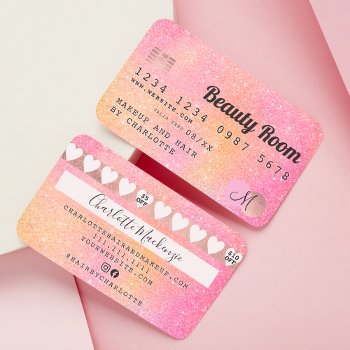 Credit Card Yellow Pink Glitter Gradient Loyalty by girly_trend at Zazzle