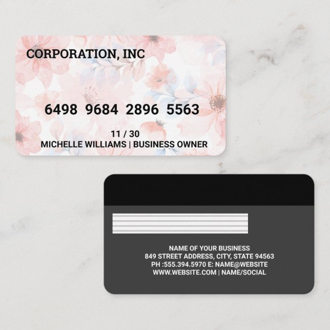 Credit | Debit Card | Elegant Pink Flowers (Front/Back)