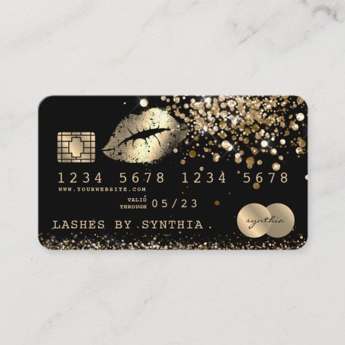 Credit Debit Card Styled Glitter Gold lips