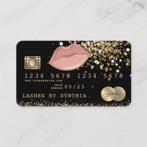 Credit Debit Card Styled Glitter Gold lips