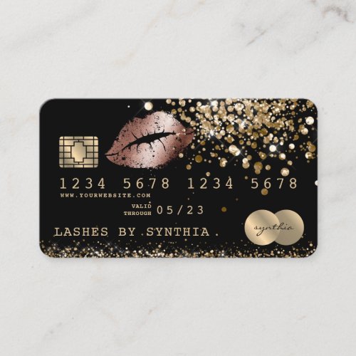 Credit Debit Card Styled Glitter Gold lips