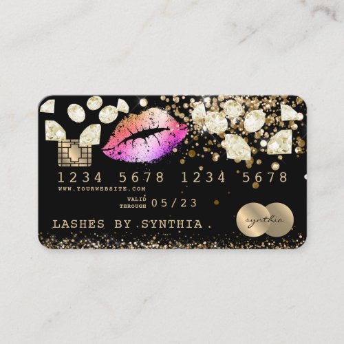 Credit Debit Card Styled Glitter Gold lips diamond