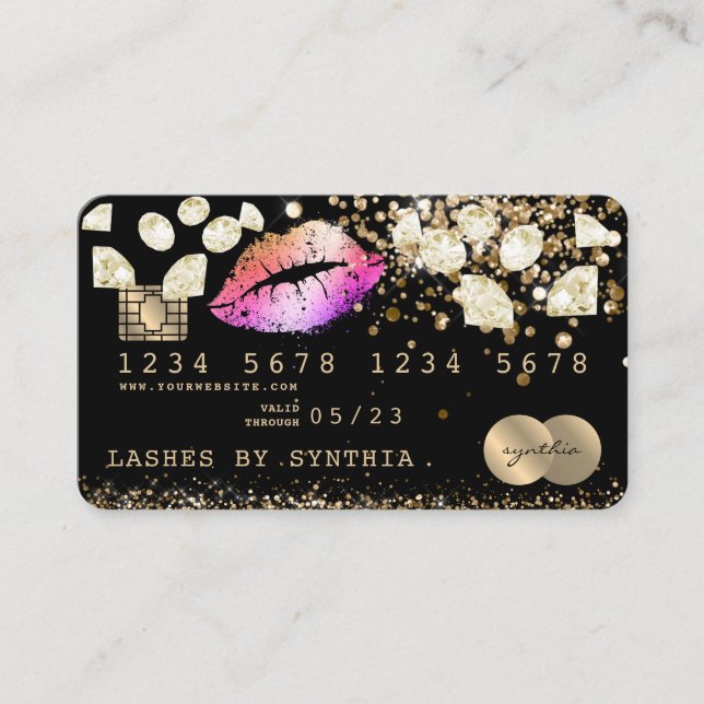 Credit Debit Card Styled Glitter Gold lips diamond (Front)